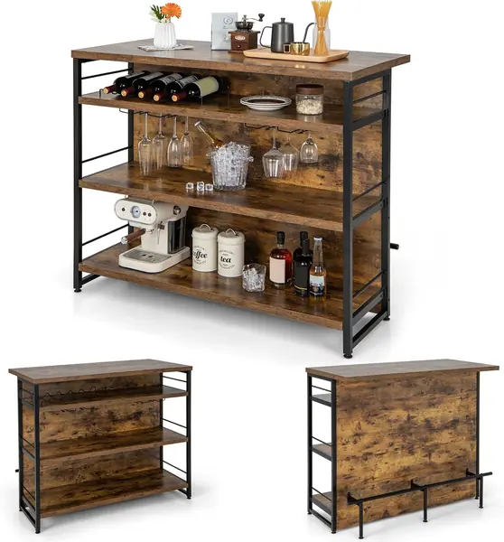 2 in 1 Bartisch mit stauraum, Barschrank Hausbar mit 4…