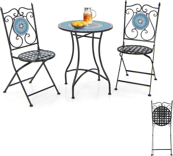 3 teilig Bistroset mit mosaikmuster, Balkonset klappbar…