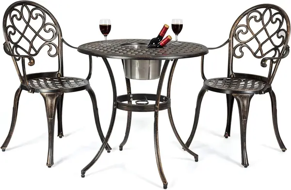 3 teilig Bistroset mit Weinkühler & Schirmloch, Balkonset…