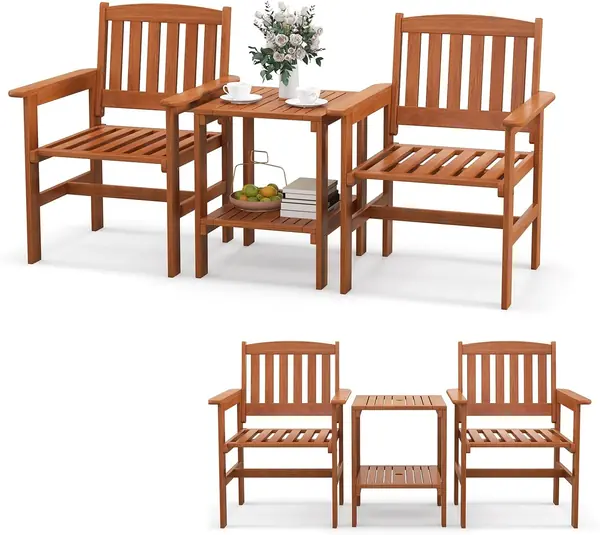 3 TLG. Balkonset aus Massiveholz, Gartenmöbel Set inkl. 2…