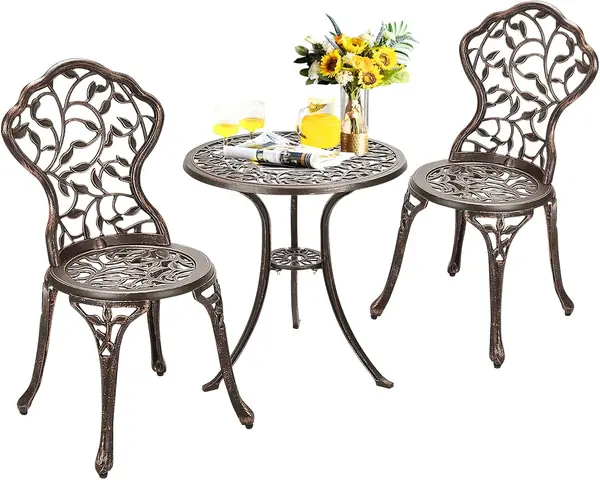 3 TLG. Bistro Set aus Aluminiumguss, Gartenmöbel Set mit…