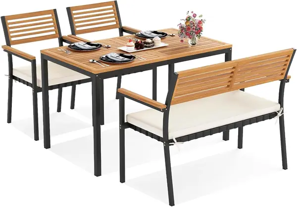 4-teiliges Gartenmöbel Set aus Akazienholz & Metall…