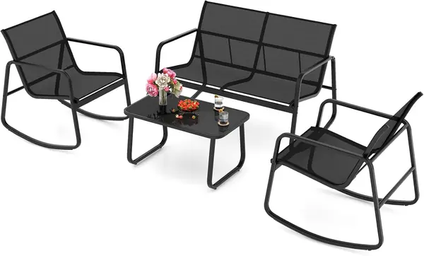 4 TLG. Gartenmöbel Set, Balkonset mit 2 Schaukelstühle…