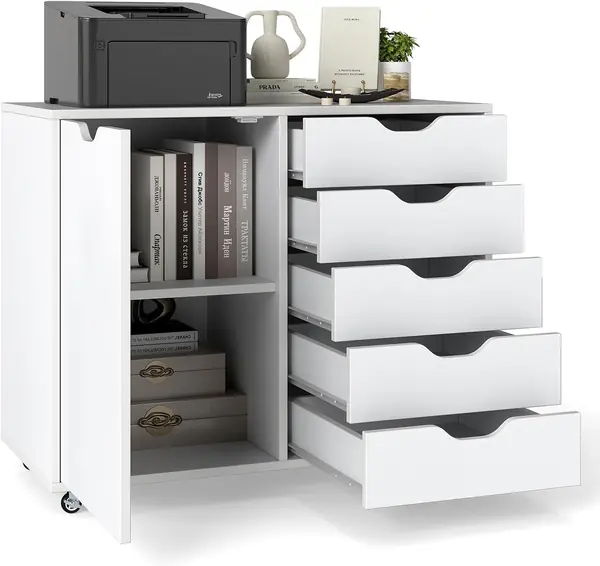Aktenschrank mit Rollen, Rollcontainer mit 5 Schubladen…