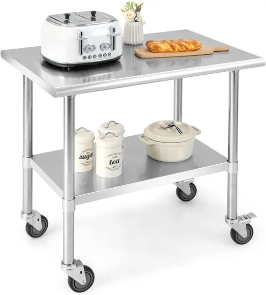 Arbeitstisch Edelstahl, Edelstahltisch mit Rollen…