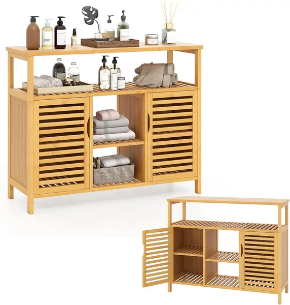 Badezimmerschrank aus Bambus, Badschrank mit offenen…