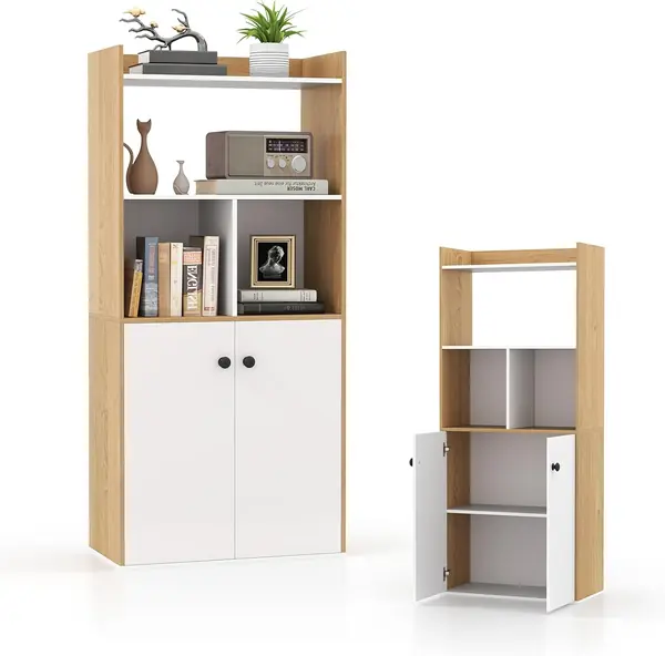 Bücherregal aus Holz mit Türen, Wohnzimmerschrank…