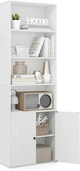 Bücherregal aus Holz mit Türschrank, Hochschrank mit 6…