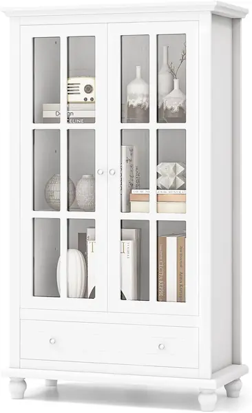Bücherschrank, 4-stüfiger Vitrinenschrank mit Türen & 1…