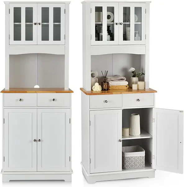Buffetschrank Hochschrank Holz, Vitrinenschrank…