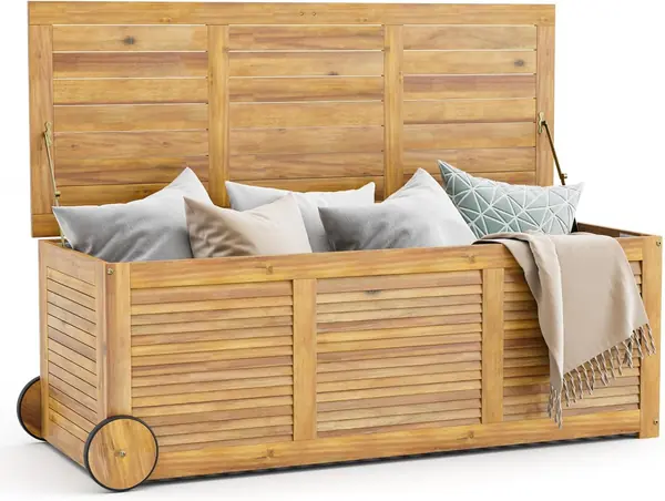 Gartenbox aus Akazienholz 285L, Auflagenbox mit Rollen…