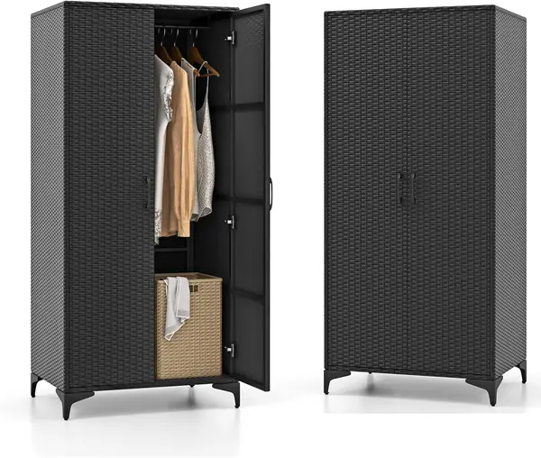Gartenschrank aus Rattan, Aufbewahrungsschrank mit 5…