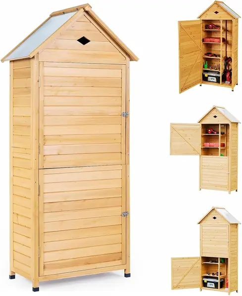 Gartenschrank Holz 80x45x177cm, Outdoor Gerätehaus…