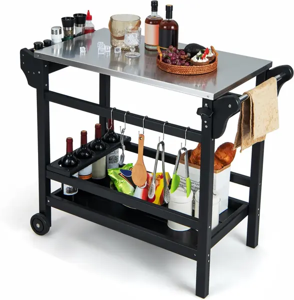 Grillwagen Grilltisch mit Edelstahl Arbeitsplatte, Garten…