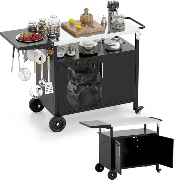 Grillwagen mit Arbeitsplatte aus Edelstahl, Servierwagen…