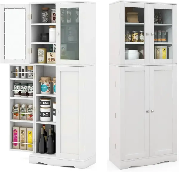 Hochschrank Vitrinenschrank Holz, Küchenschrank…