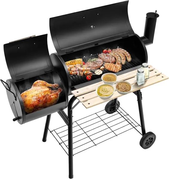 Holzkohlegrill mit Kamin, 2 in 1 Räuchern Grillen…
