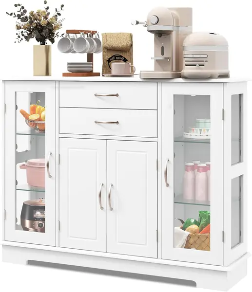 Kommode Buffetschrank Weiß, Mehrzweckschrank mit mit…