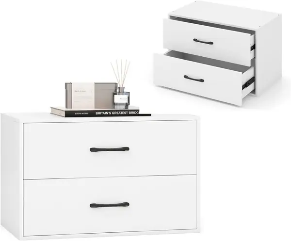 Kommode mit 2 Schubladen, Sideboard stapelbar…