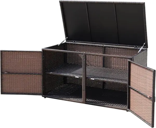Rattan Auflagenbox, Aufbewahrungstruhe mit Doppeltüren…