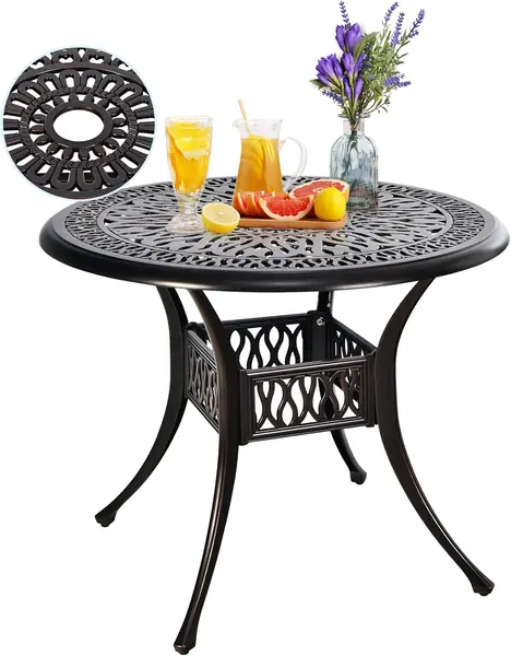 Runder Gartentisch mit Sonnenschirmloch 5 cm, Esstisch…