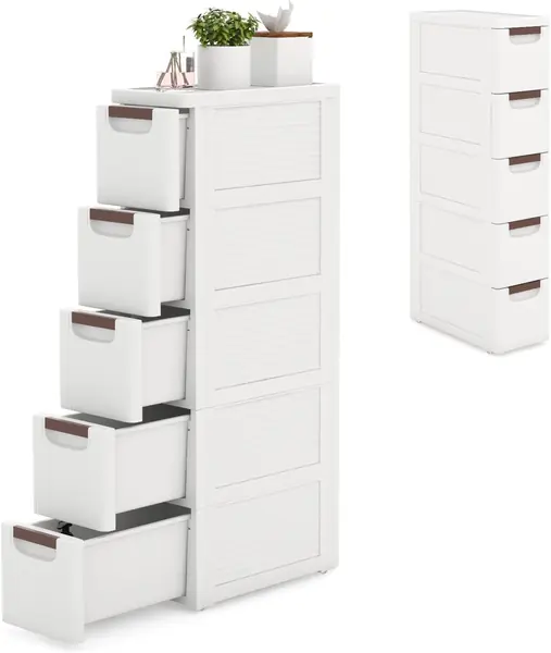 Schmaler Nischenschrank auf Rollen, Rollschrank mit 4…