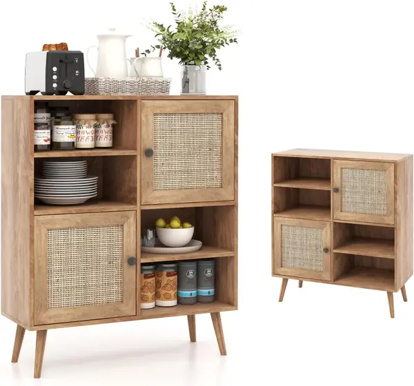 Sideboard Anrichte mit 2 Türen aus Rattan, Buffet…