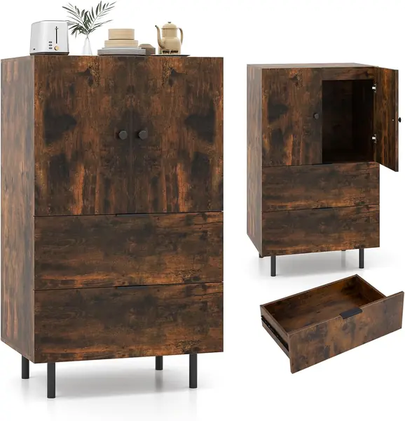 Sideboard Holz, Buffetschrank mit 2 Schubladen und…