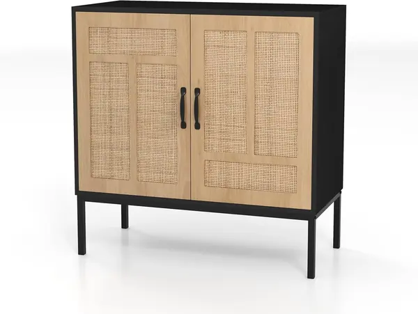 Sideboard mit 2 Türen aus Rattan, Küchenschrank mit…
